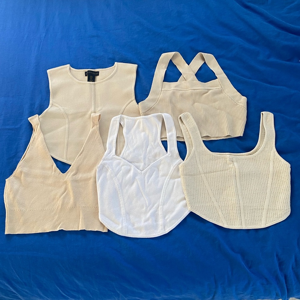 Beachy bundle of 5 tan and white crop tops